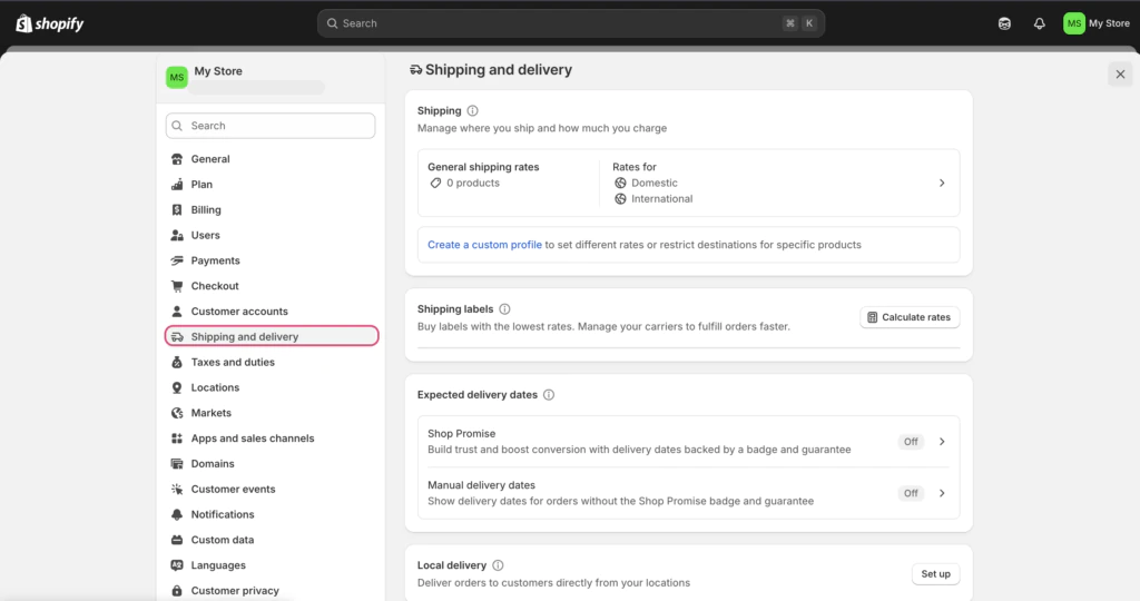 shopify shipping and delivery